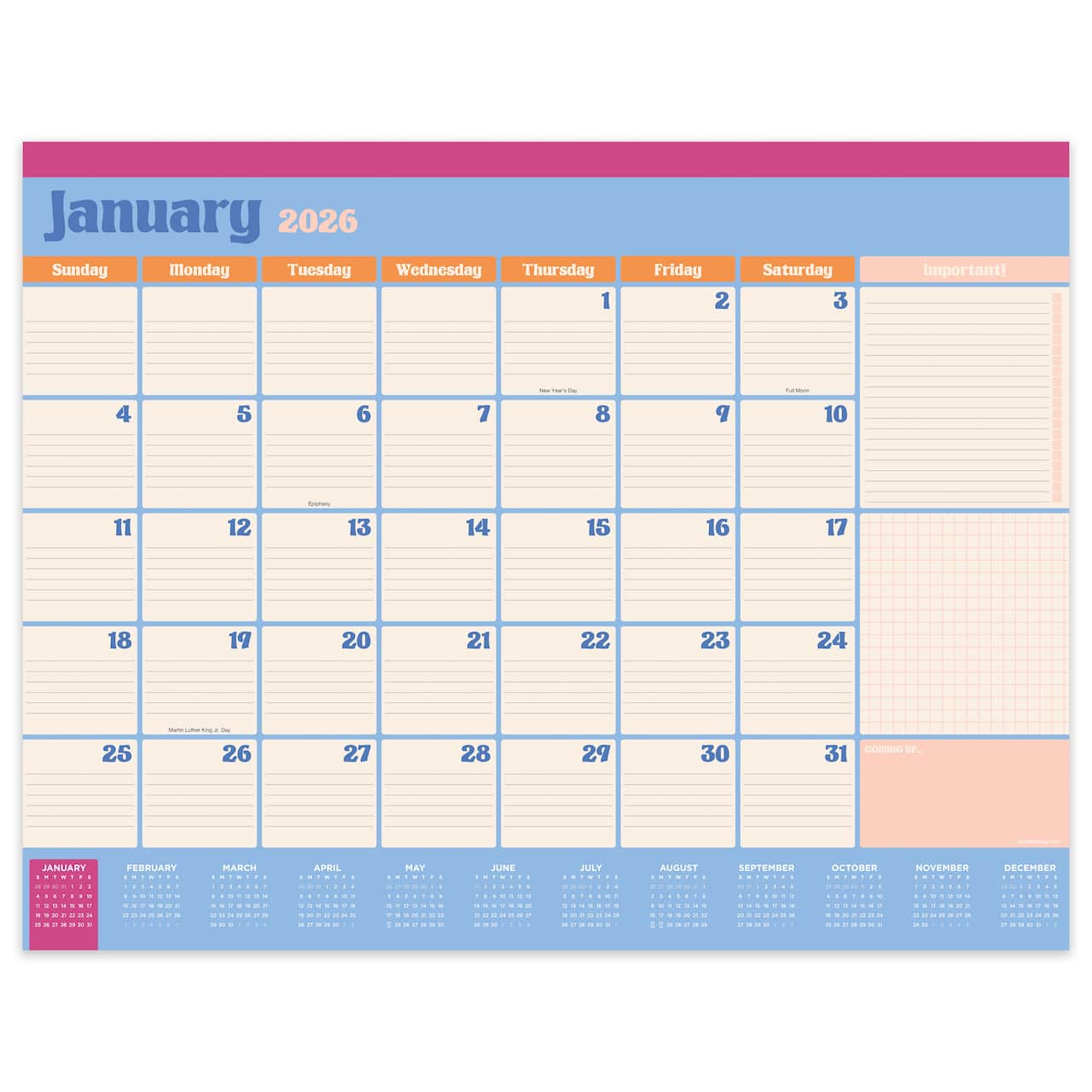 2026 Sherbet Large Desk Pad Monthly Blotter Calendar